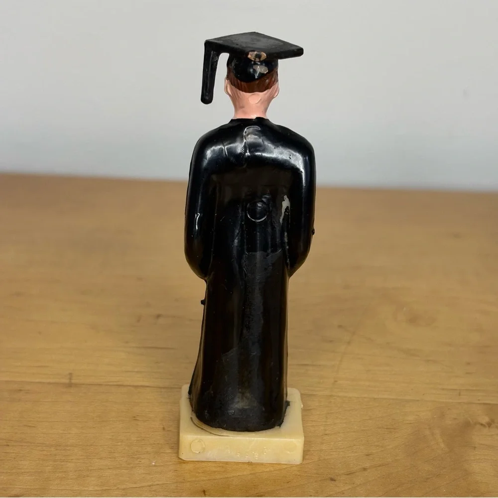 Vintage Plastic Cake Topper Male Graduate 1960s Black Gown And Cap 4